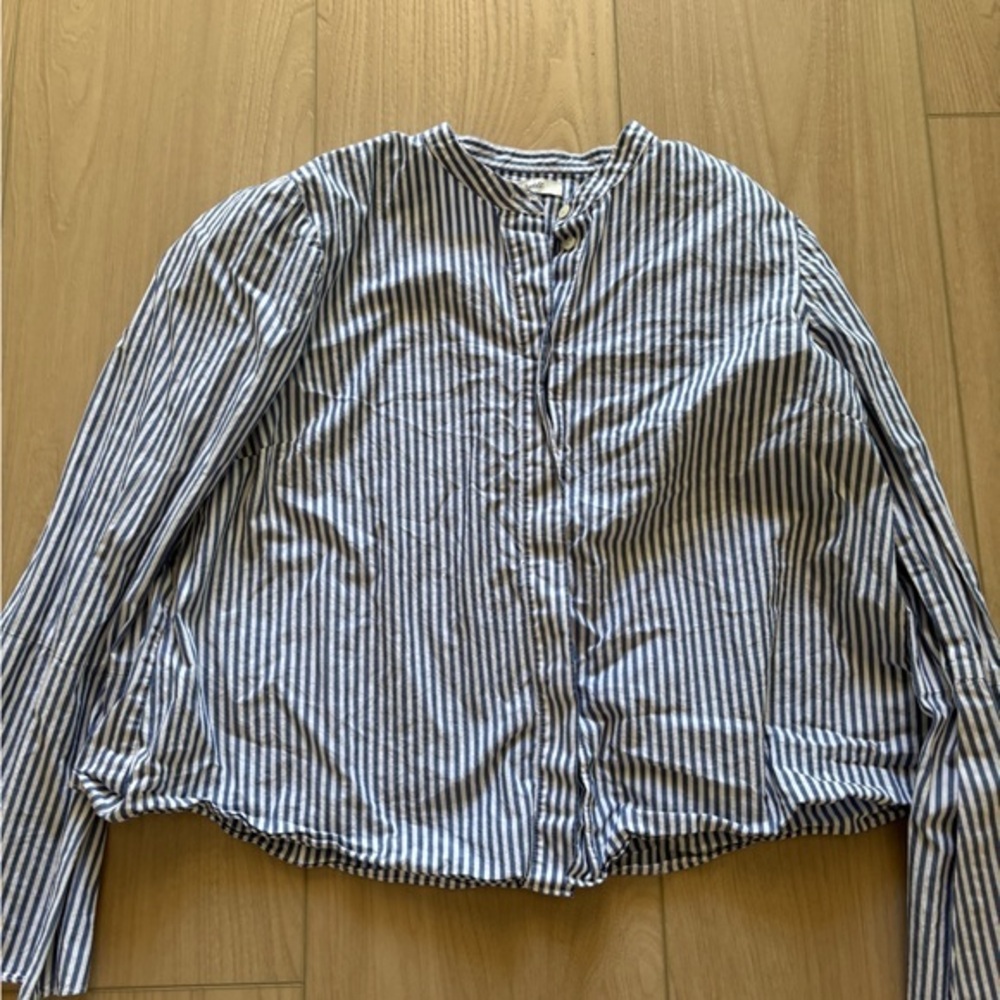 Madewell Navy and White Striped Button Down Shirt